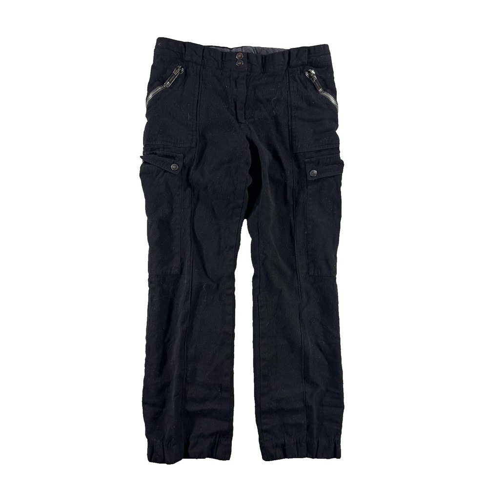 Burberry Cargo Pants Womens 12 Black Twill Lined Zip Pocket Cuffed Italy